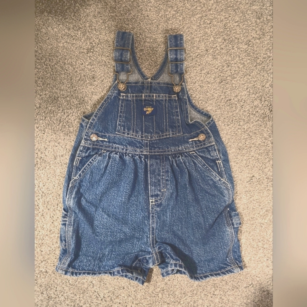 OshKosh B'Gosh Vintage Denim Vestbak Short Overalls Kids Size 12 months